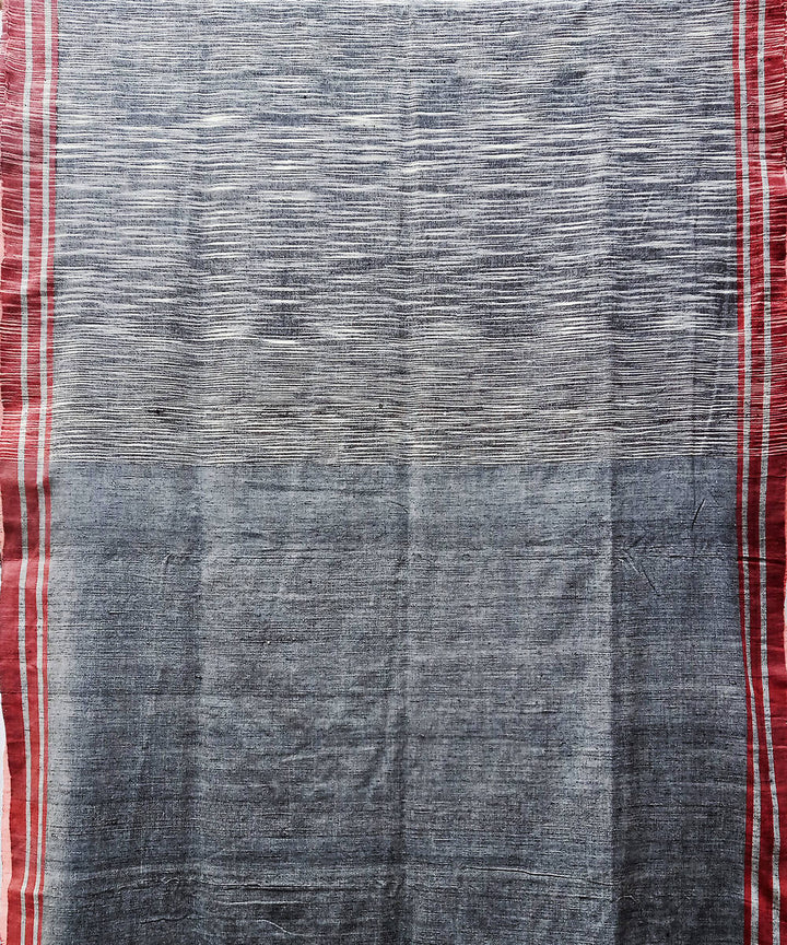 Grey white red handspun handwoven dip dye cotton saree