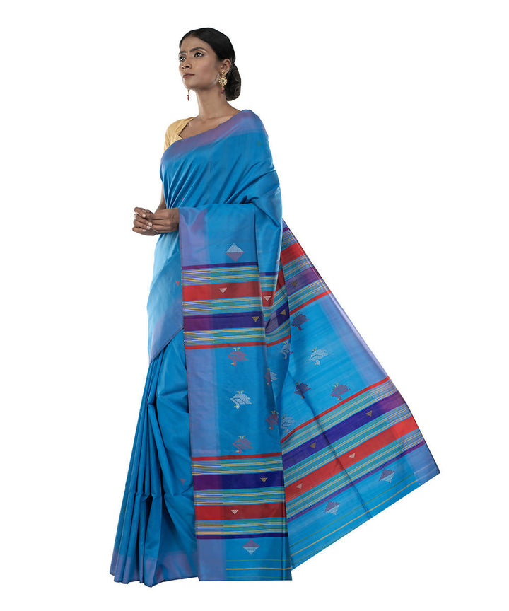 Dark blue handloom katan bengal silk saree