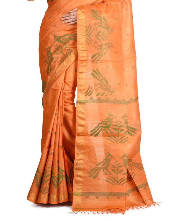 Resham shilpi bengal orange tasar saree with handwoven jamdani work