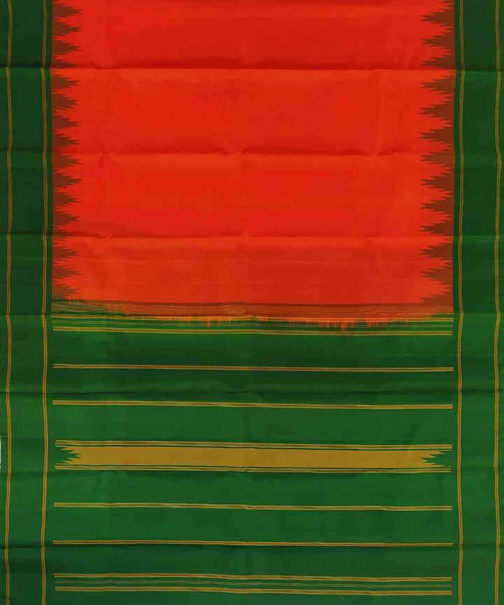 Orange and green korvai temple border handloom silk saree