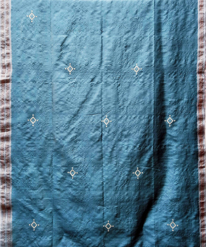 Turquoise handwoven mulberry silk baavanbuti saree