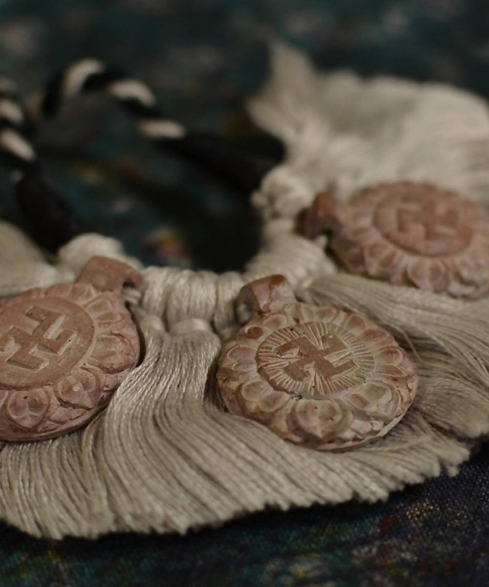 Hand carved three swastic tara stone choker necklace