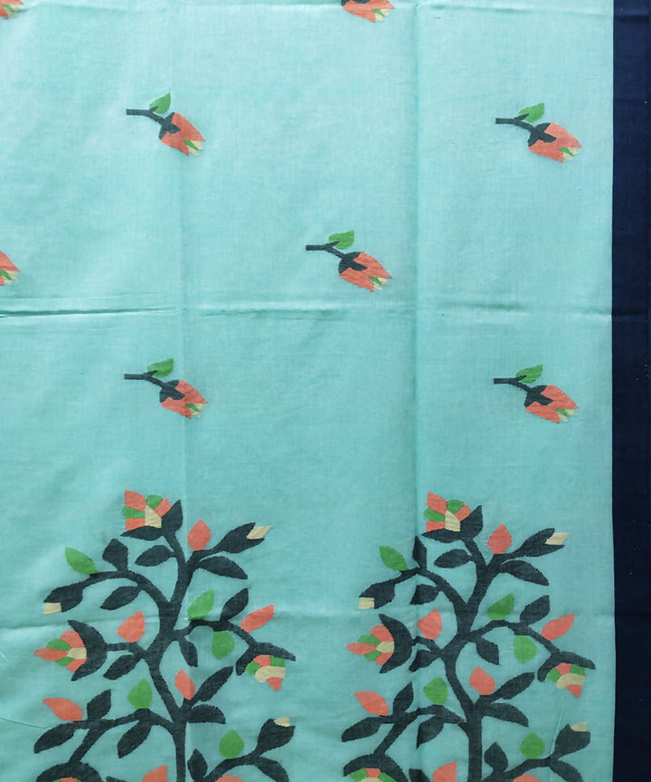 Pale blue handwoven malmal cotton jamdani saree