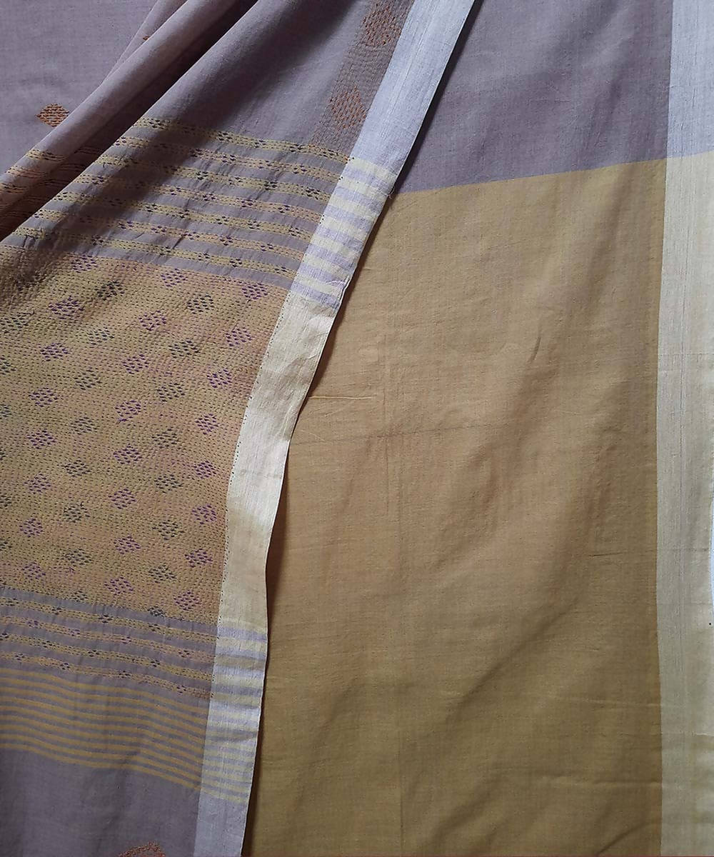 Taupe hand embroidery bengal handloom cotton saree