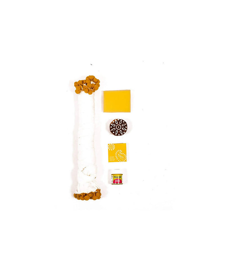 Handmade Wooden Butterfly Block Print DIY Craft Kit r Dupatta (Yellow)