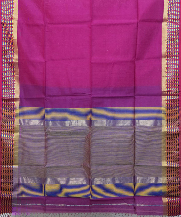 Pink grey handwoven cotton silk maheshwari saree