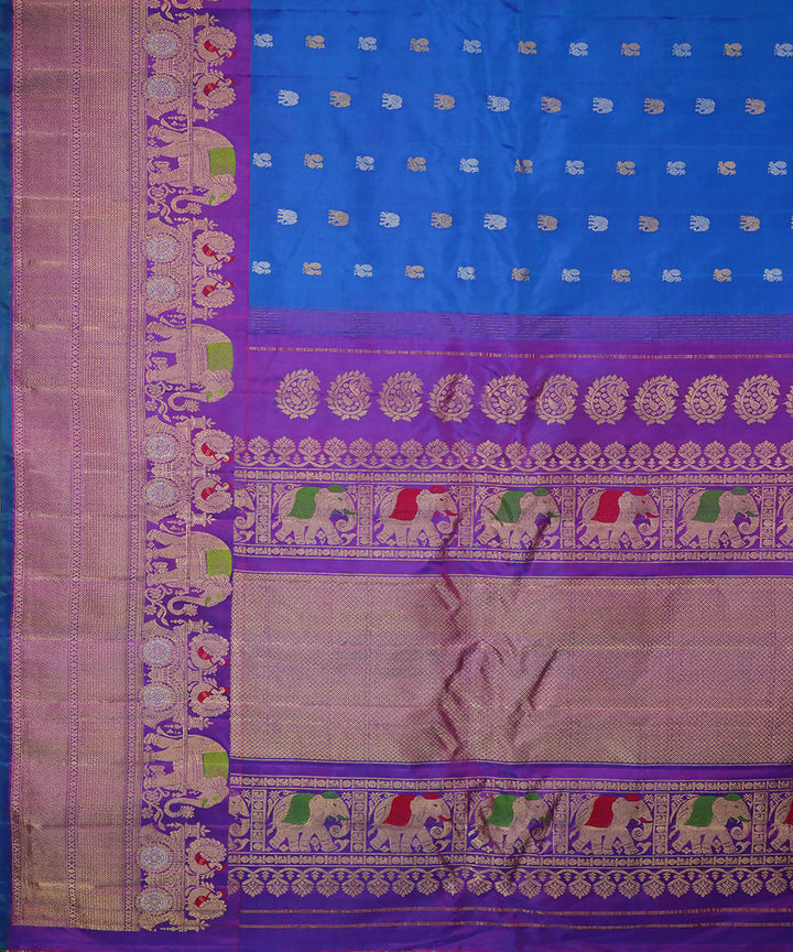Navy blue handwoven silk gadwal saree