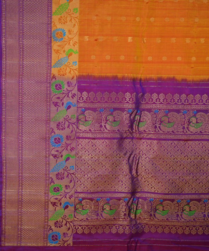Orange handwoven silk gadwal saree