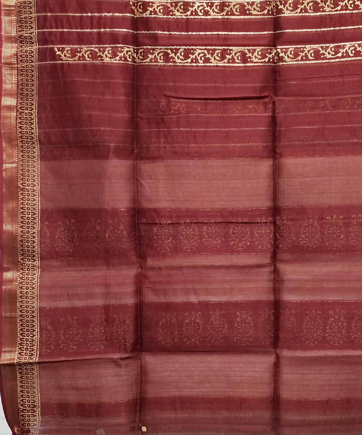 Dark scarlet handwoven cotton silk maheshwari saree