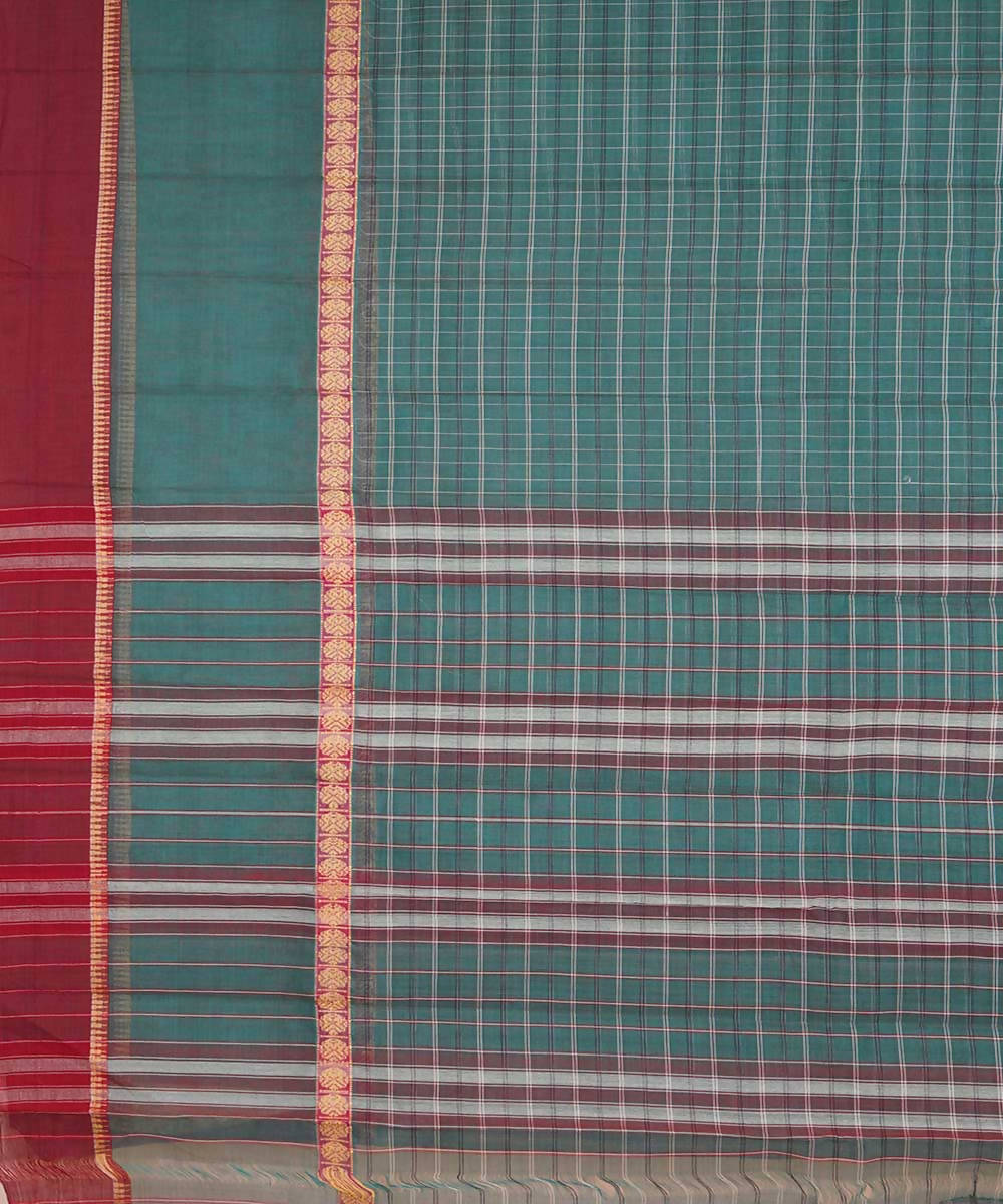 Pale cyan green handwoven cotton narayanpet saree