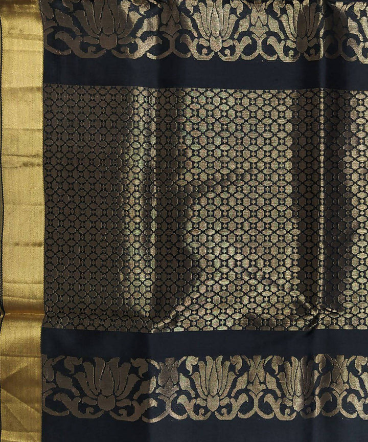 Black with purple and mustard handloom soft silk saree