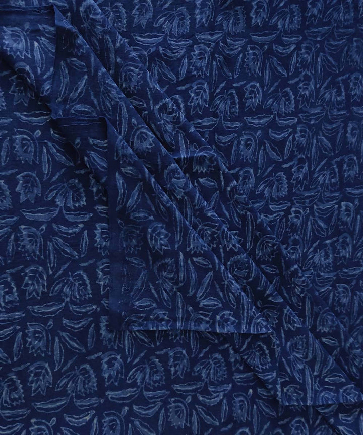Navy natural dye dabu handblock printed organic handspun cotton fabric