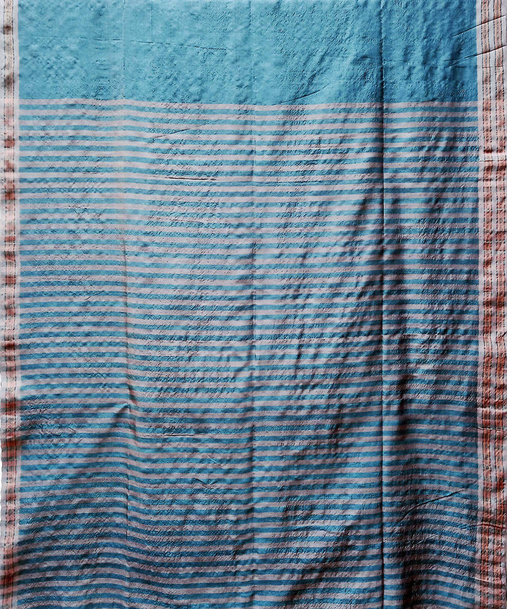Turquoise handwoven mulberry silk baavanbuti saree