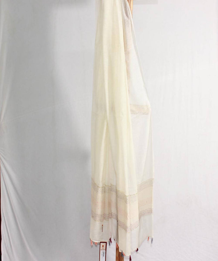 White thread embroidery silk dupatta