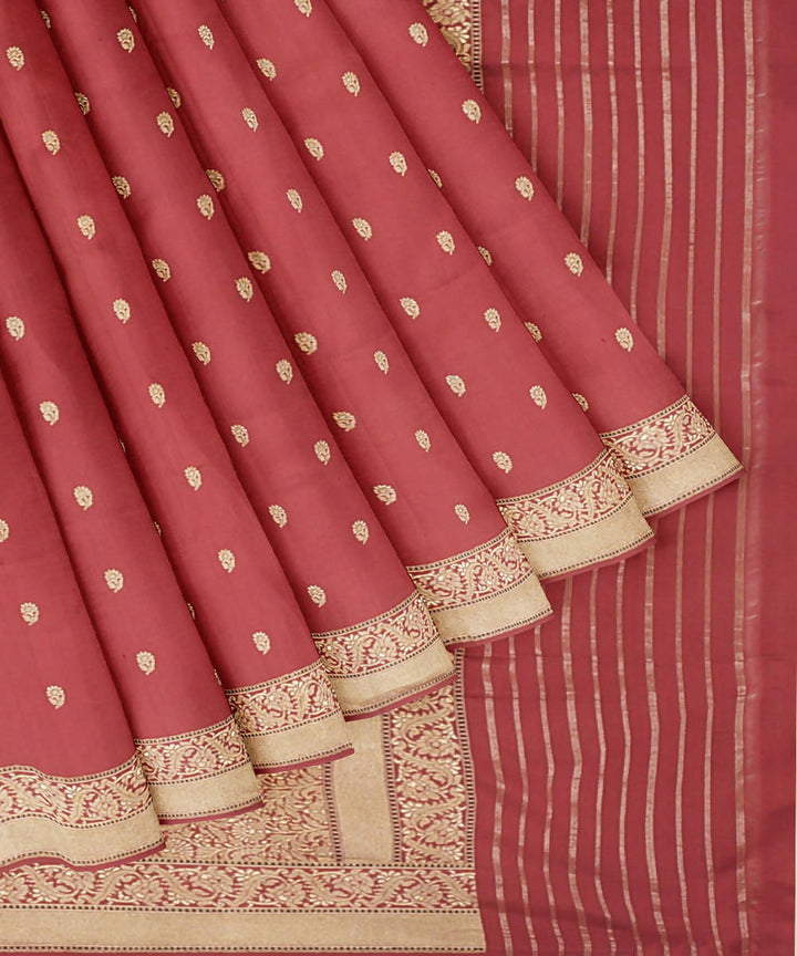 Rust handwoven banarasi katan silk saree