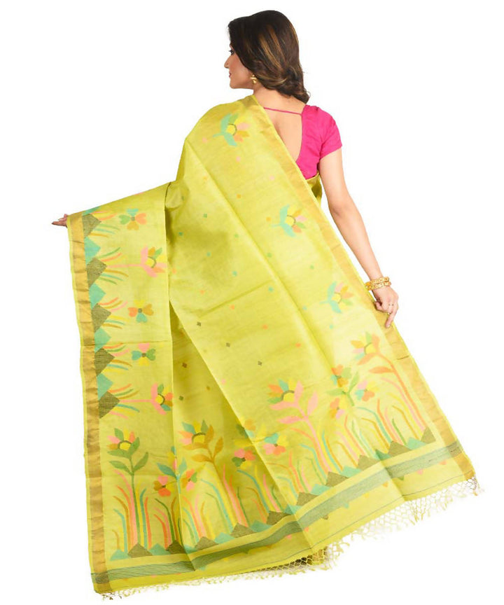 Resham shilpi bengal limegreen tasar saree with handwoven jamdani work