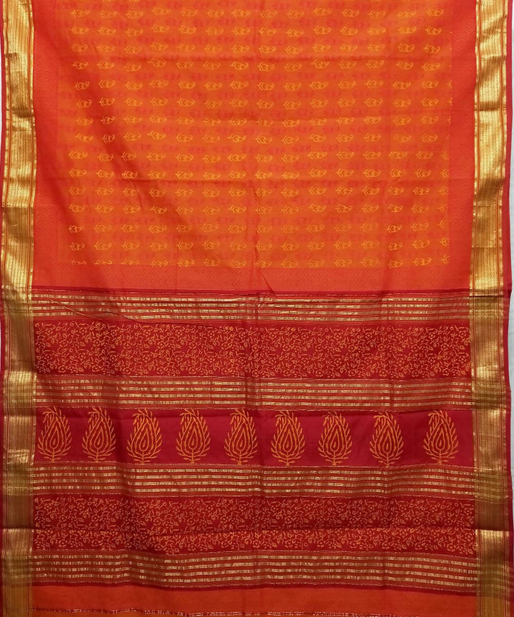 Orange maroon handwoven cotton silk maheshwari saree