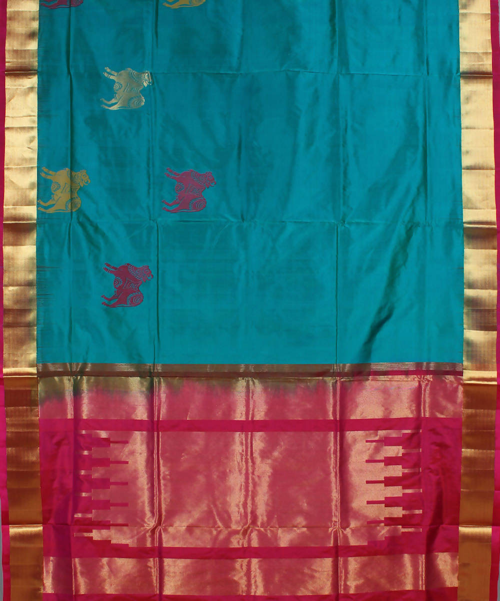 Blue Pink Karnataka Handloom Silk Saree