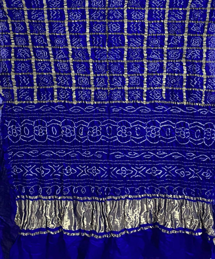 Indigo hand printed bandhani gajji silk saree