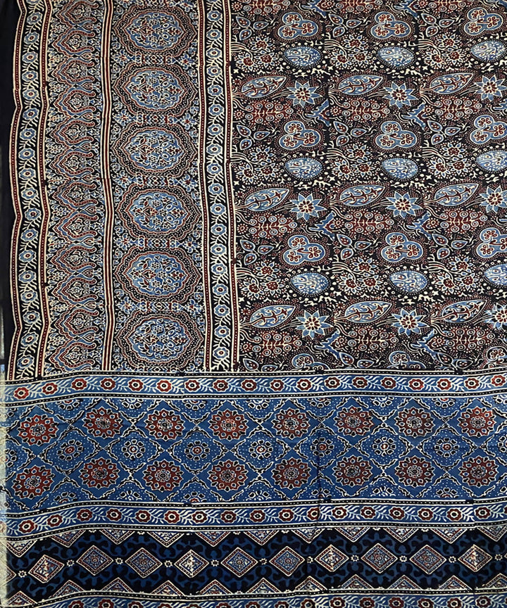 Multicolor hand printed ajrakh modal silk saree