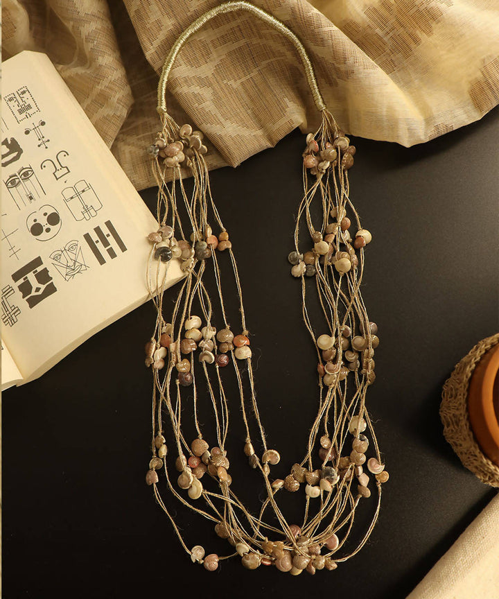 handcrafted layered jute shell Tribe Vibe necklace