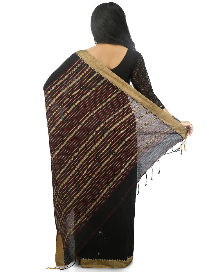 Black handwoven cotton bengal saree