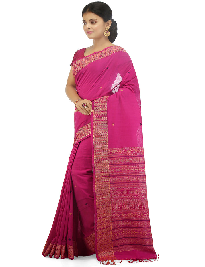 Pink handwoven cotton bengal saree