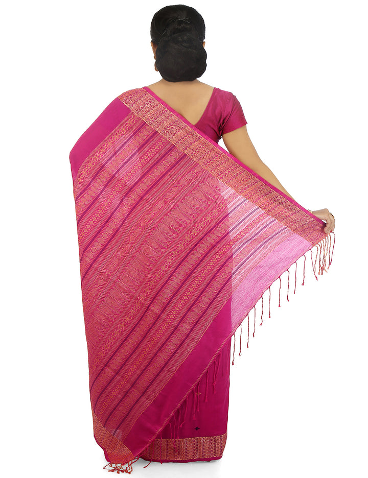 Pink handwoven cotton bengal saree