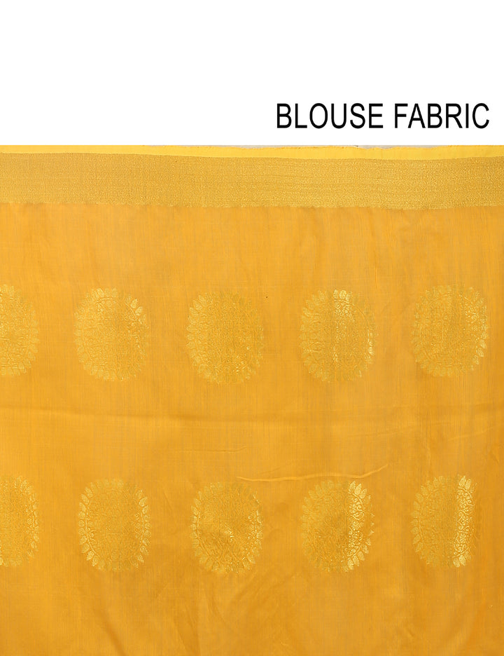 Yellow orange handloom art silk and cotton bengal saree