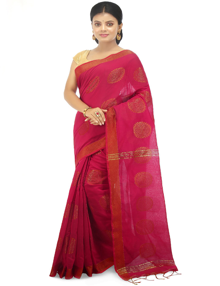 Pink handloom art silk and cotton bengal saree