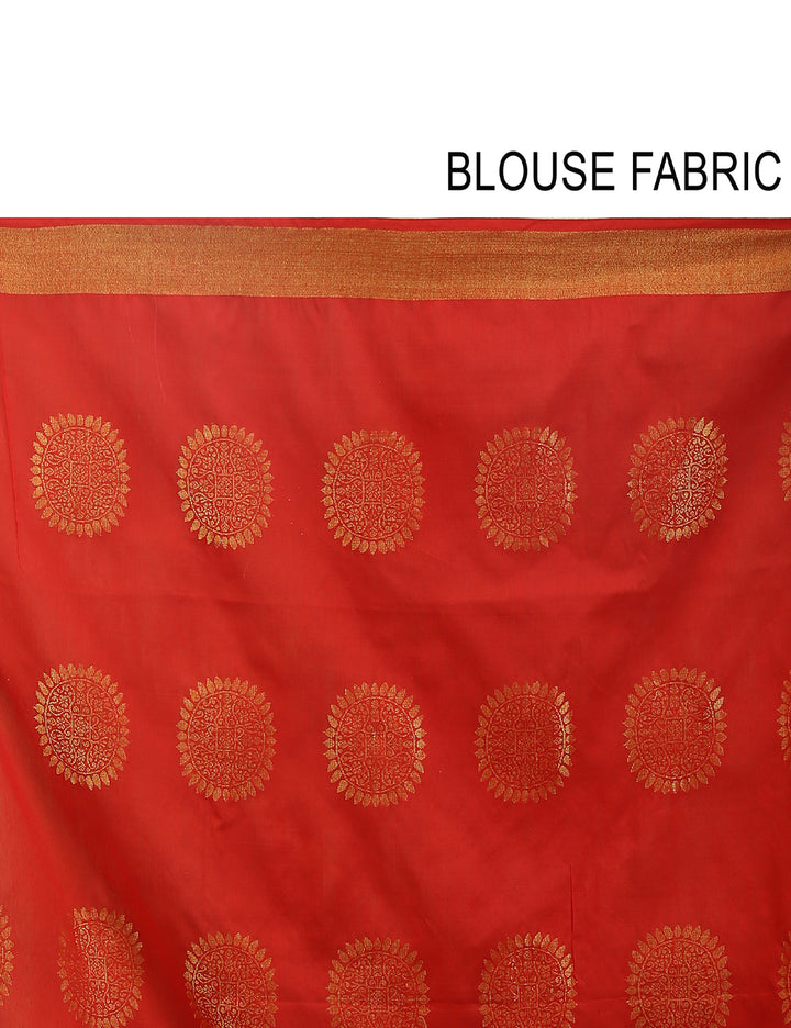 Red handloom art silk and cotton bengal saree