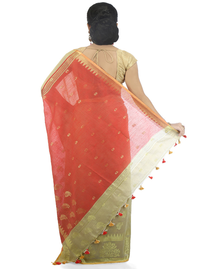 Beige handloom art silk and cotton bengal saree