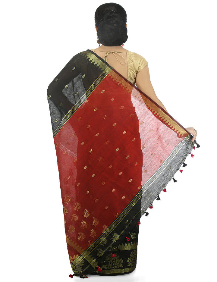 Black handloom art silk and cotton bengal saree