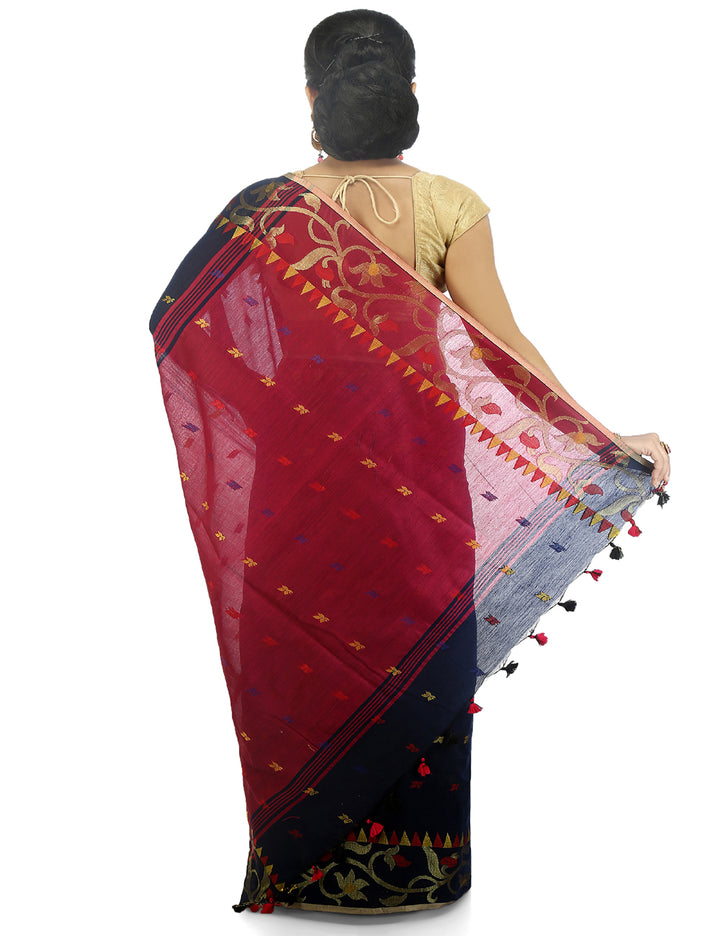 Black handloom art silk and cotton bengal saree