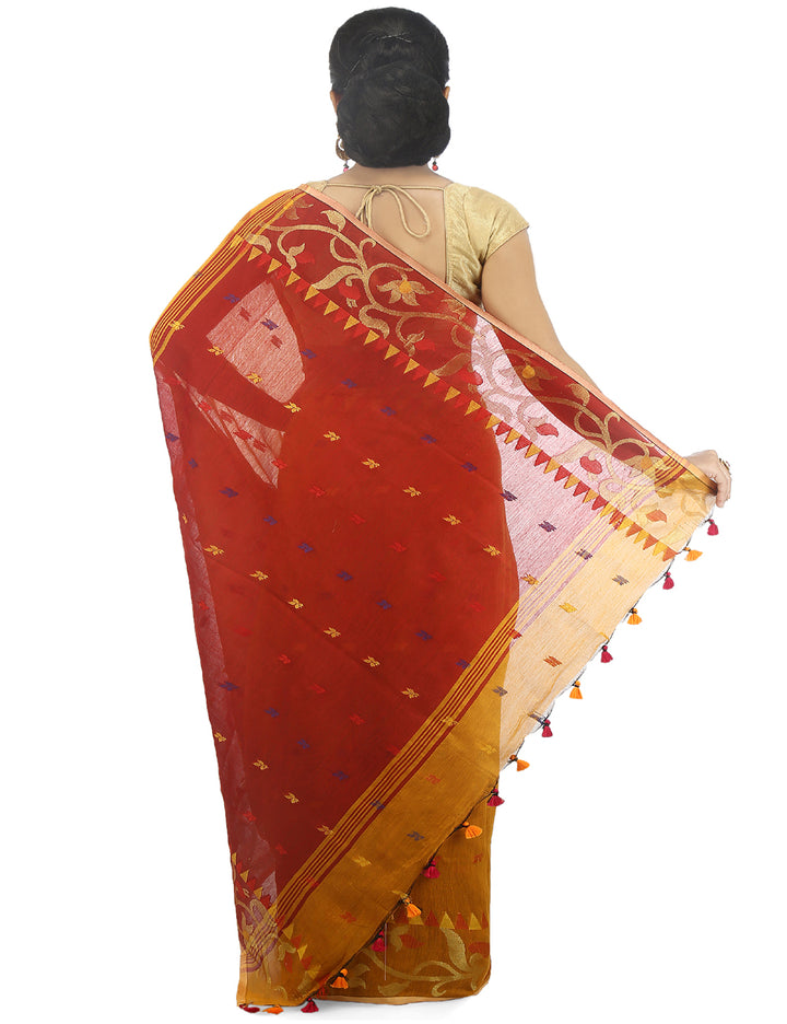 Yellow handloom art silk and cotton bengal saree