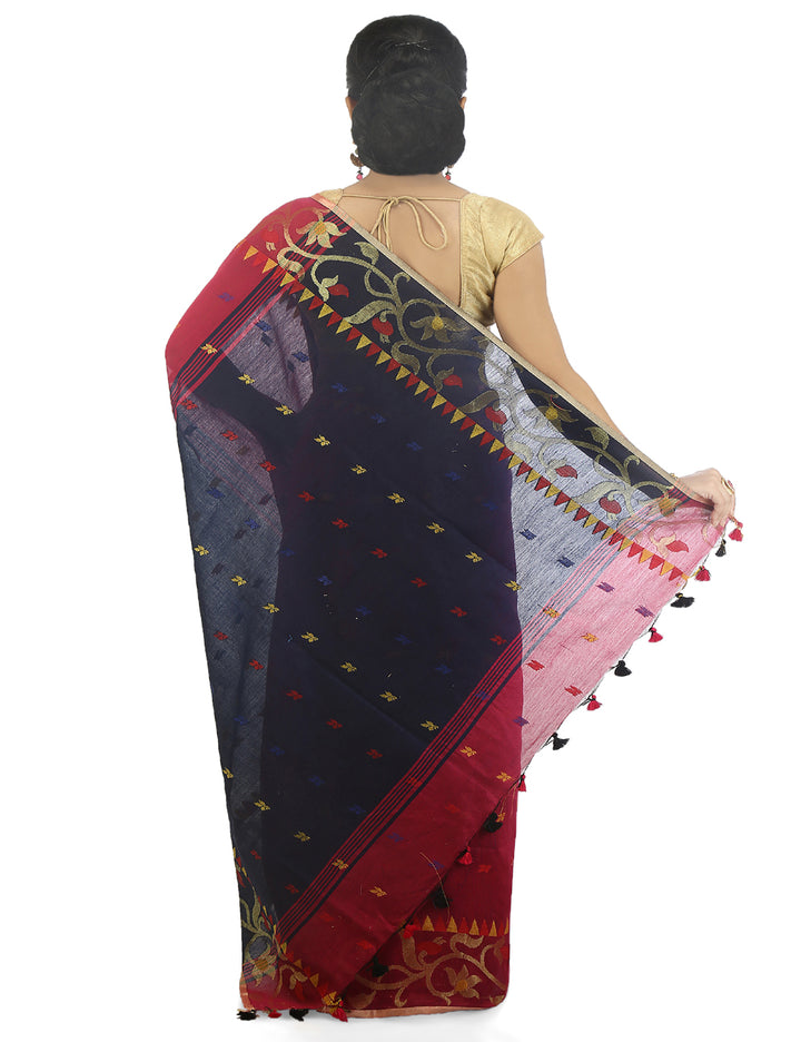 Red handloom art silk and cotton bengal saree