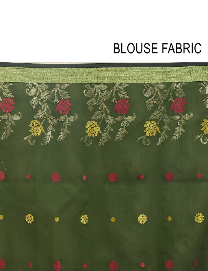 Red and green handloom art silk and cotton bengal saree