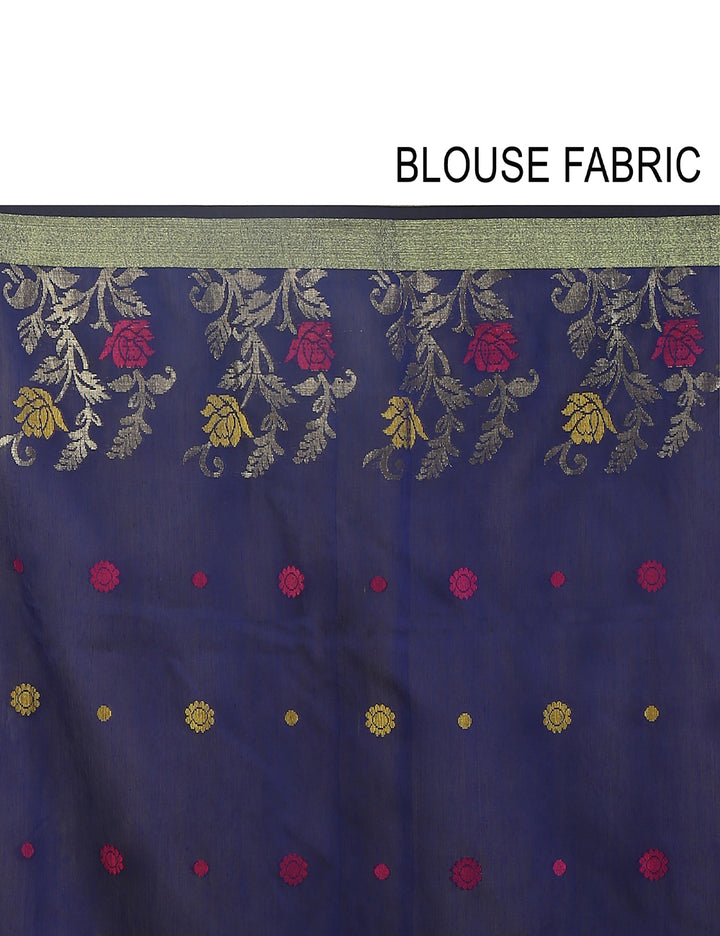 Pink and blue handloom art silk and cotton bengal saree