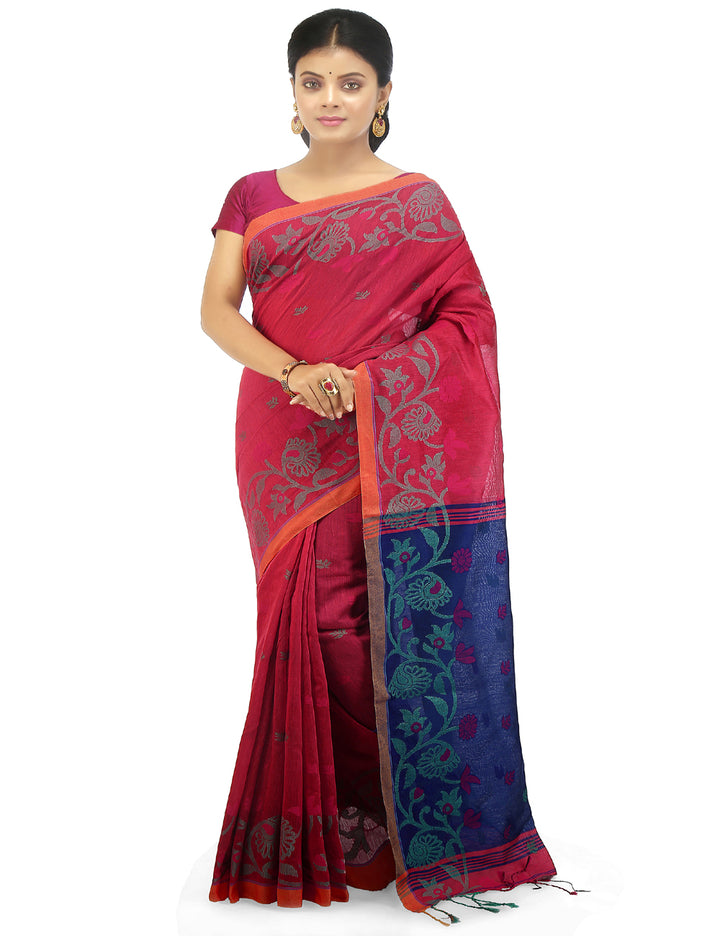 Light pink handloom art silk and cotton bengal saree