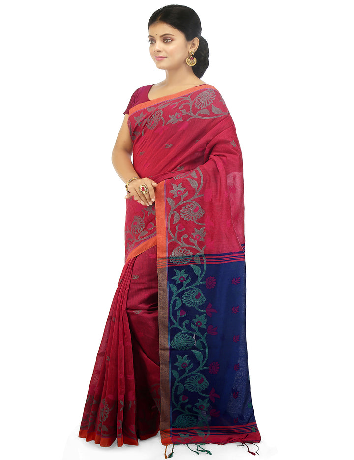 Light pink handloom art silk and cotton bengal saree