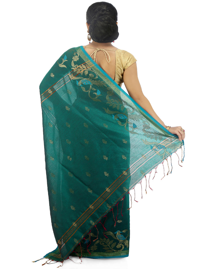 Turquoise handloom art silk and cotton bengal saree