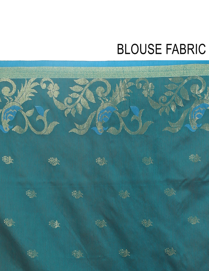 Turquoise handloom art silk and cotton bengal saree