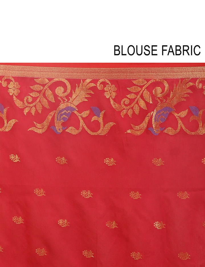 Red handloom art silk and cotton bengal saree