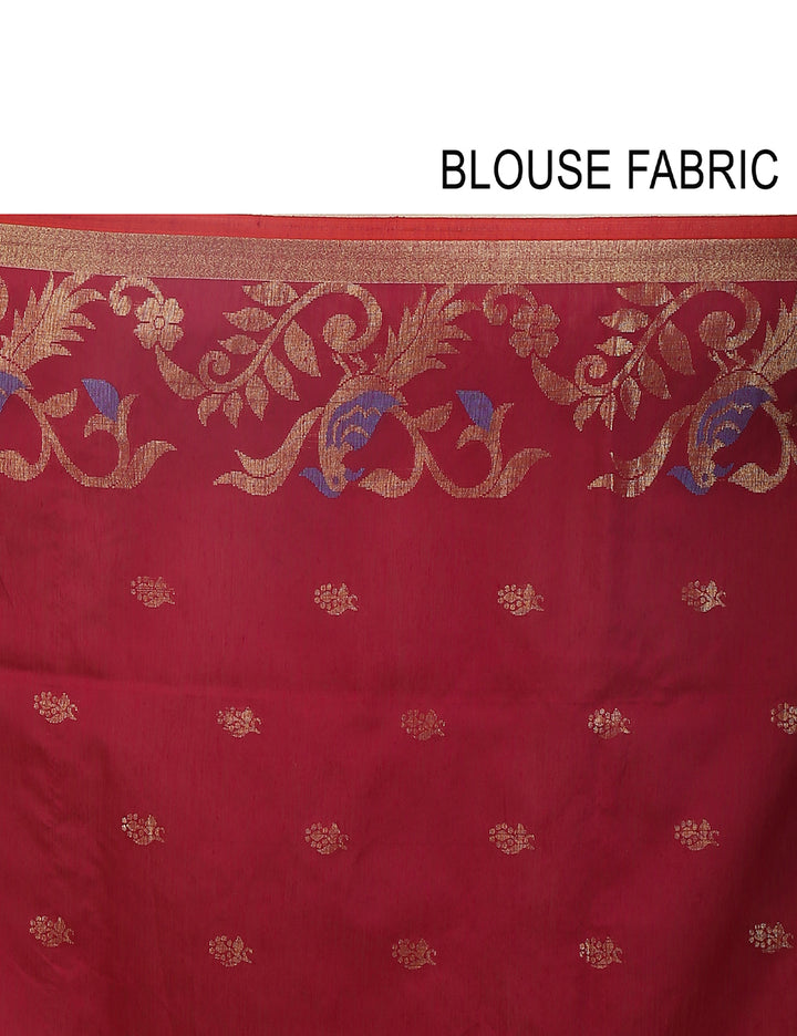Dark pinkish maroon handloom art silk and cotton bengal saree