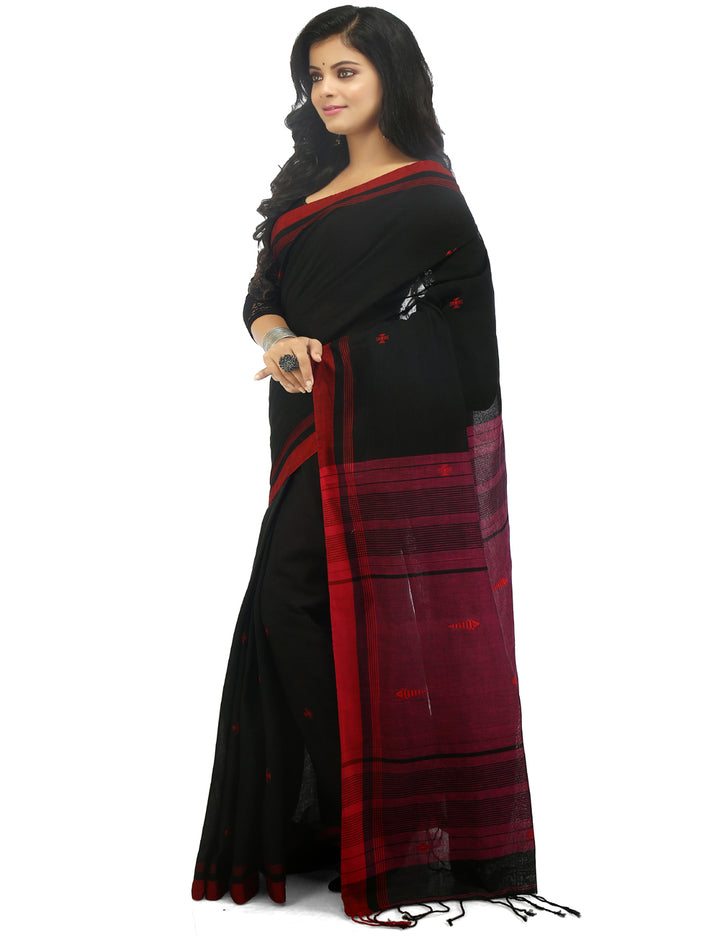 Black handwoven cotton bengal saree