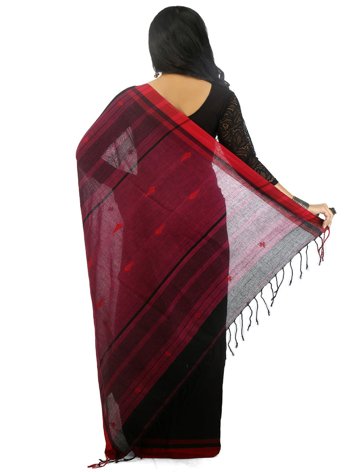 Black handwoven cotton bengal saree