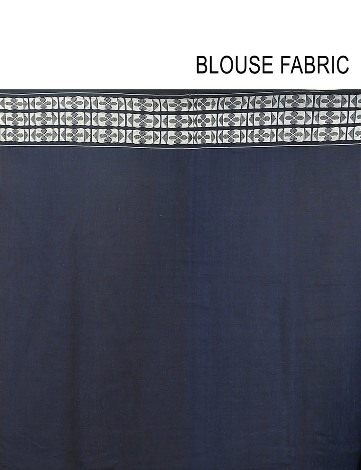 Dark blue handwoven cotton bengal saree