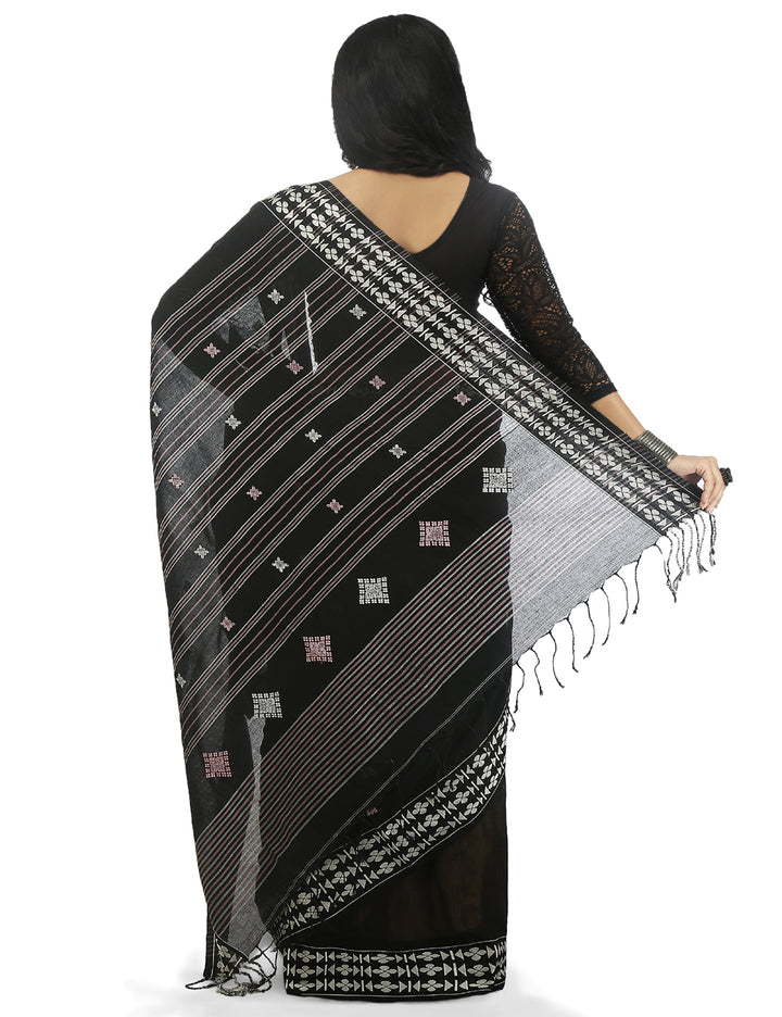 Black handwoven cotton bengal saree