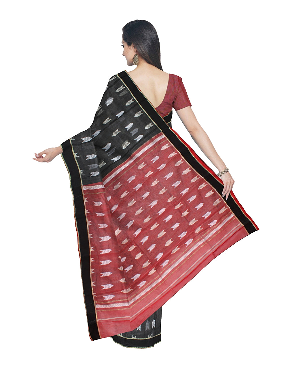 Bengal Handwoven Grey Red Cotton Saree