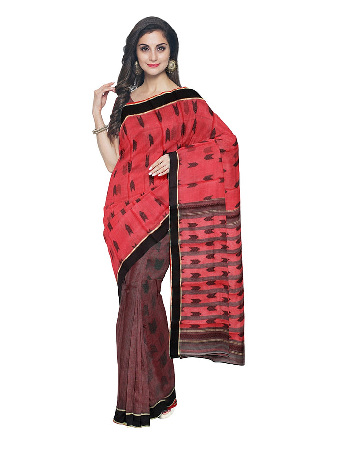 Bengal Handwoven Light Red Cotton Saree